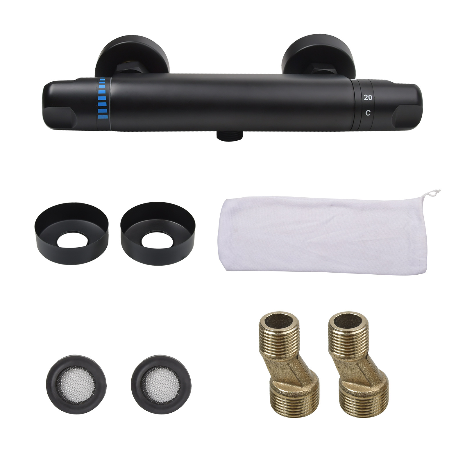 Thermostatic Bar Shower Mixer Valve Tap Chrome Bottom 1/2" Outlet Black
