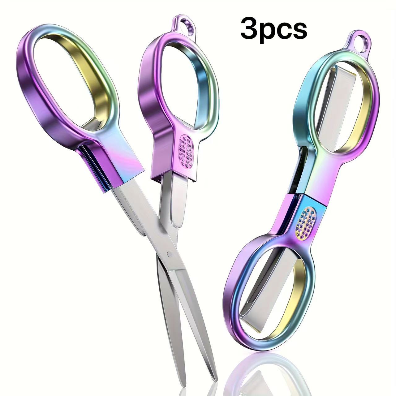 TEMU Lot de 3 ciseaux de voyage pliables en acier inoxydable, ciseaux de poche pliables et sûrs pour badge, multi-usage pour voyage, maison, bureau,