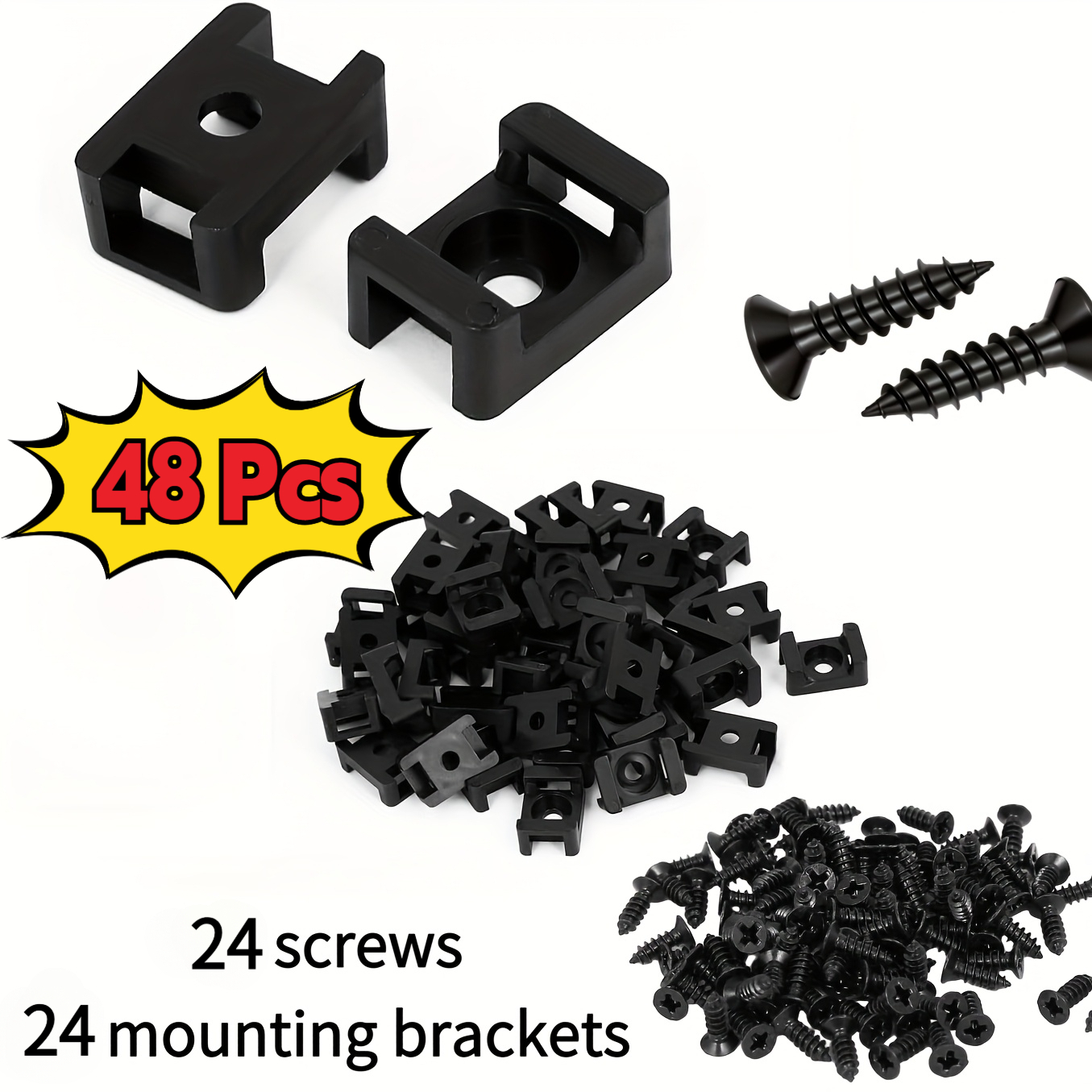 TEMU 48pcs Practical Cable Tie Holders With Screws, Set Includes (24 Bases   24 Screws), Cable Organizers, Permanent Adhesive Bases For Walls,