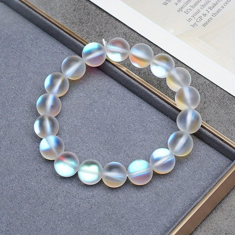 Colorful Sparkling Stone Moonstone Bead Bracelet, Elastic Rope Design