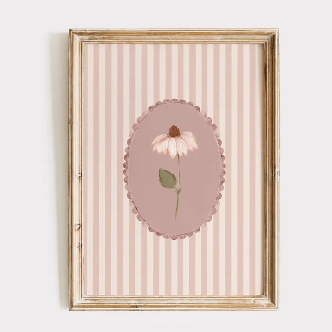 TEMU 1pc, Wall Art, Vintage Poster, Soft Pink Echinacea Flower Nursery Art Print, Striped Garden Flower Canvas Painting, Bedroom Decor, Living Room
