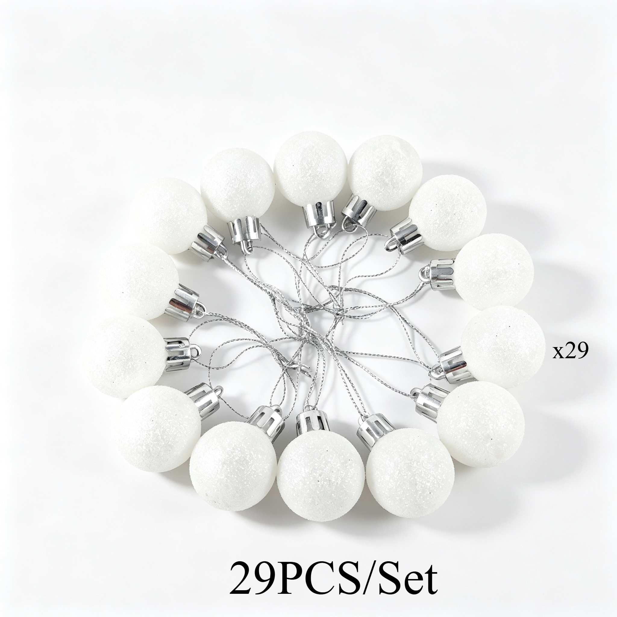TEMU 29pcs White Glitter Decorative Hanging Balls, Full Spherical Shape With A Fine Glitter Surface, With A Built-in Silvery Hanging Cord For Direct