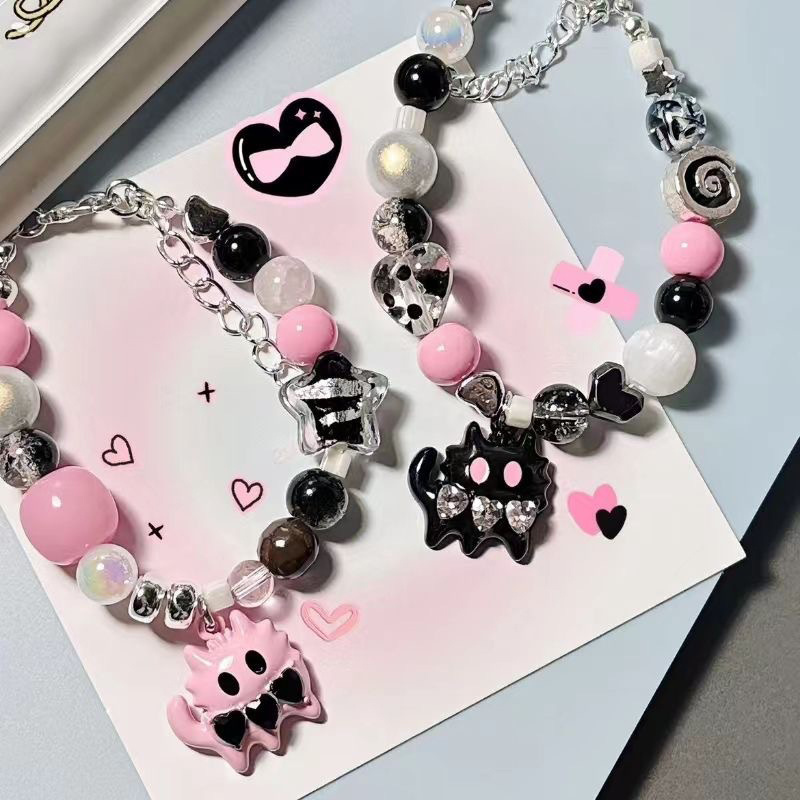 TEMU Pulsera de cuentas con gato de dibujos animados, bonita y sencilla, 2 piezas, un accesorio y exquisito diseñado para mujeres. Pulsera de gatito,