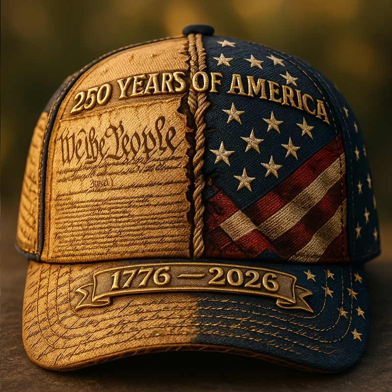 TEMU 1, 250th Anniversary American Baseball | 1776-2026 Embroidered American Flag 3d Printed Vintage Hat, Adjustable Size, Machine Washable