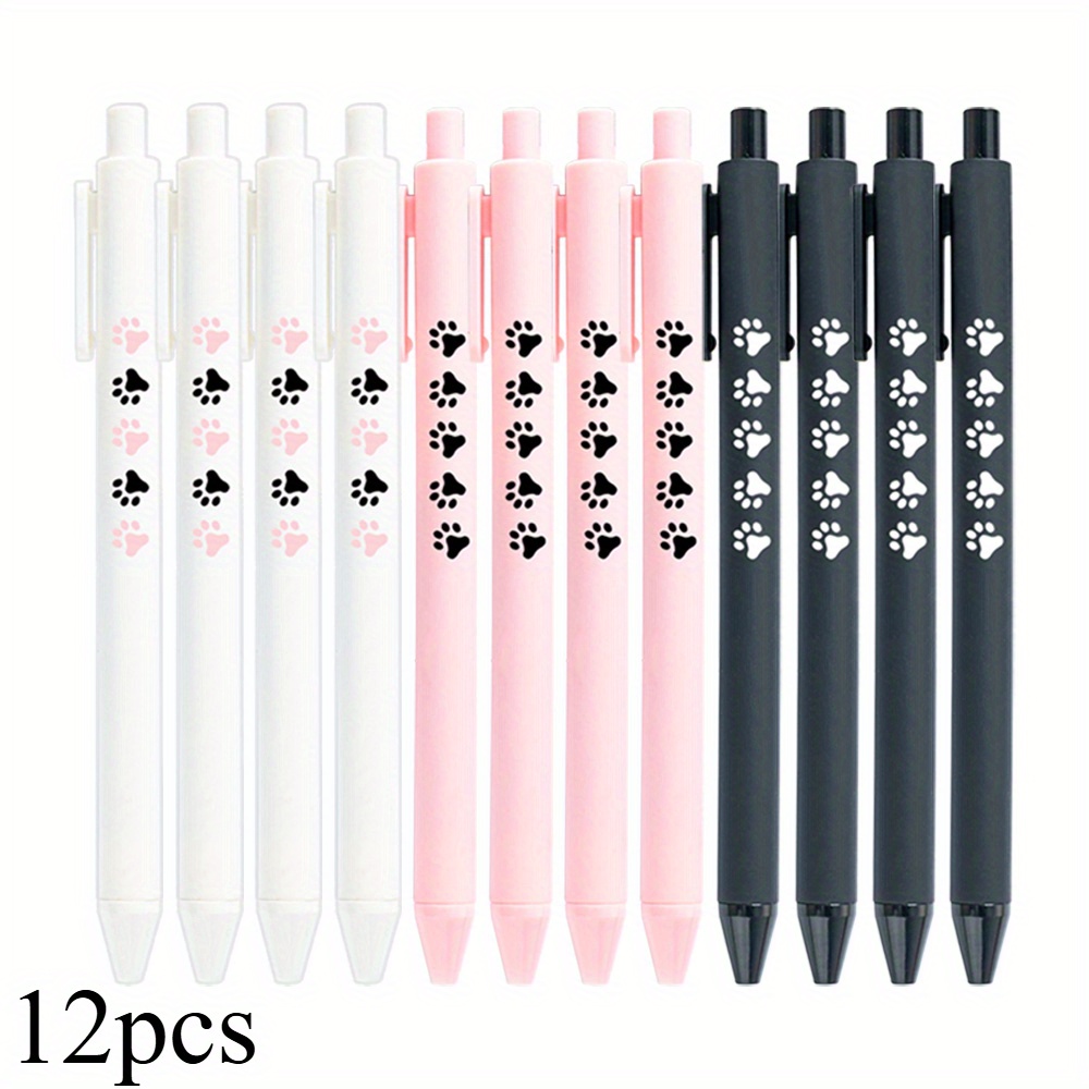 Image of 12/24pcs Dog Paw Cat Paw Print Series Plastic Ballpoint Pen Set. Slim Body, Black Ink. Perfect Gifts For Dog Lover, Cat Lover, Office Supplies. Christmas Gifts