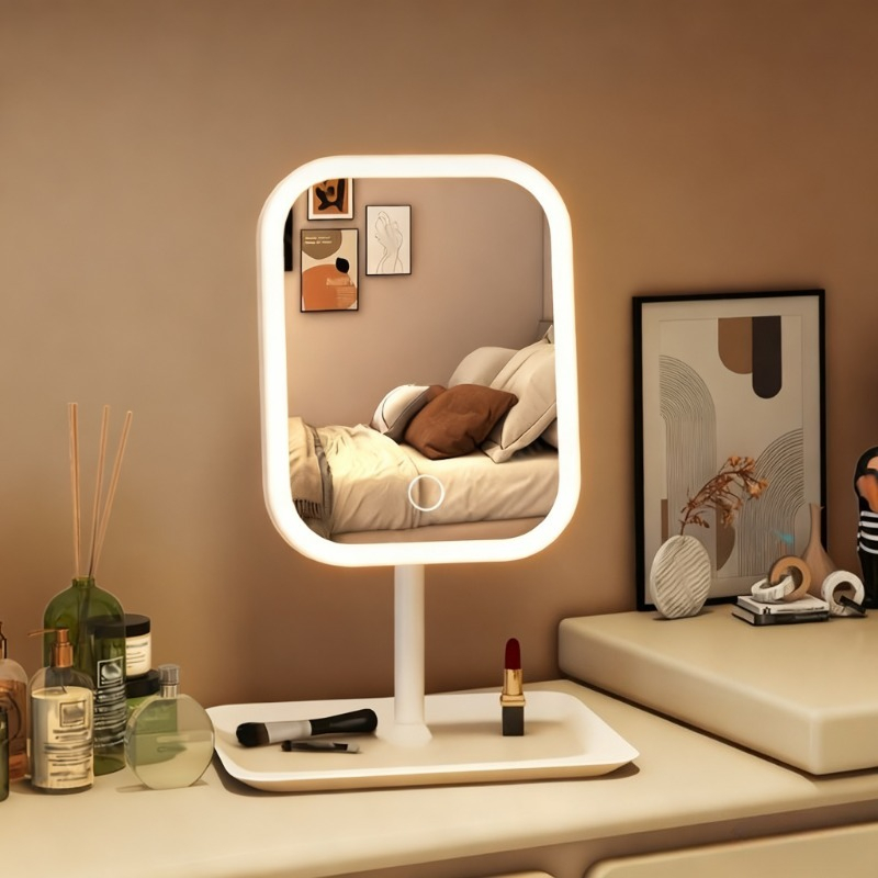 Oglindă Smart cu Iluminare, Lampă Inteligentă de Machiaj pentru Toaletă. Oglindă Cosmetică LED cu Tava de Depozitare și Unghi Reglabil. Luminozitate Reglabilă în 3 Culori, Compactă și Reîncărcabilă, Ideală pentru Dormitor/Birou, Colegiu sau Călătorii - Idee de Cadou Esențială și Prezent de Crăciun