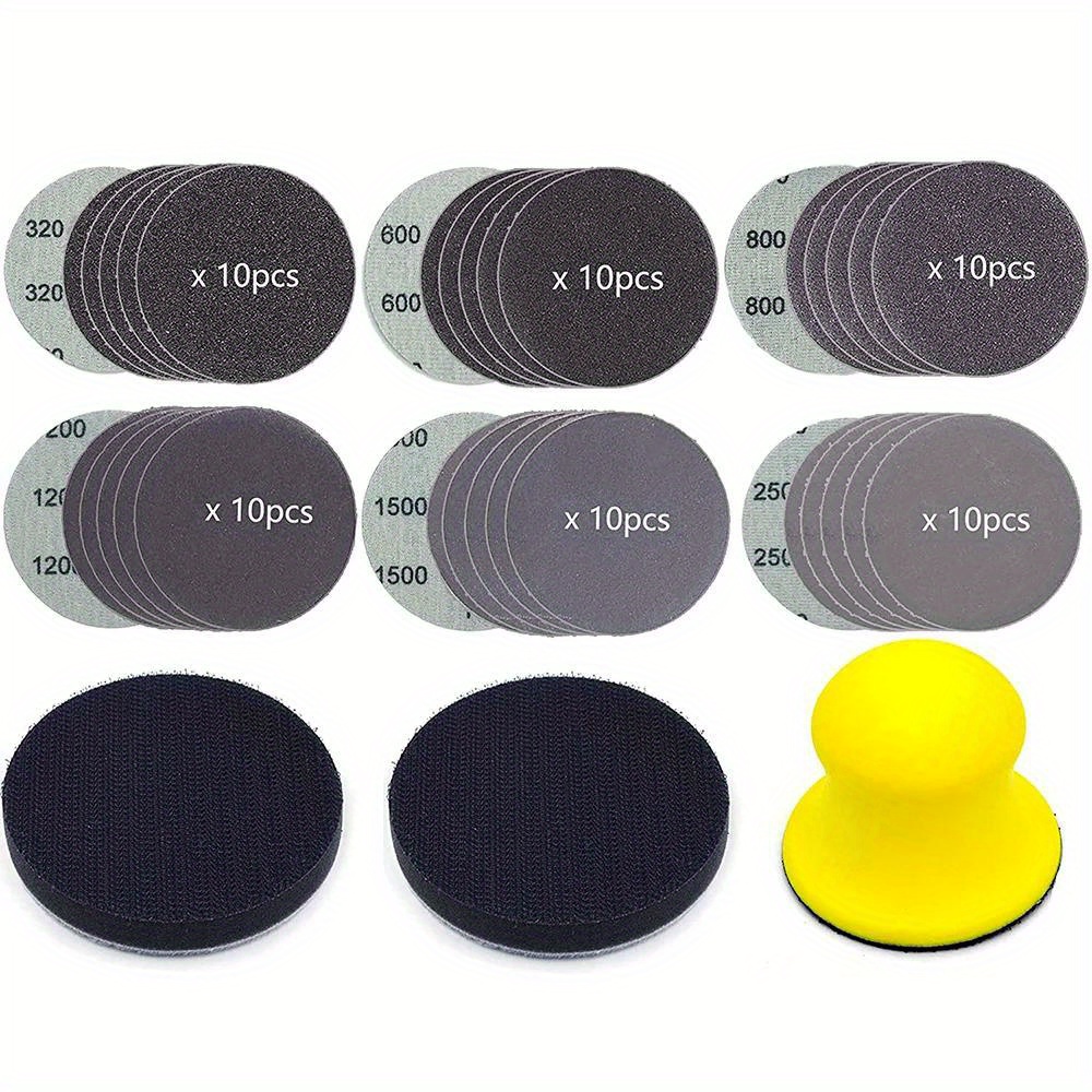 Image of 63pcs 3-inch Sanding Discs, 320-2500 Grit Wet And Dry Sandpaper, Compatible With Hand Sanding Blocks And Buffer Pads, Suitable For Wood, Mirror, And Car Polishing