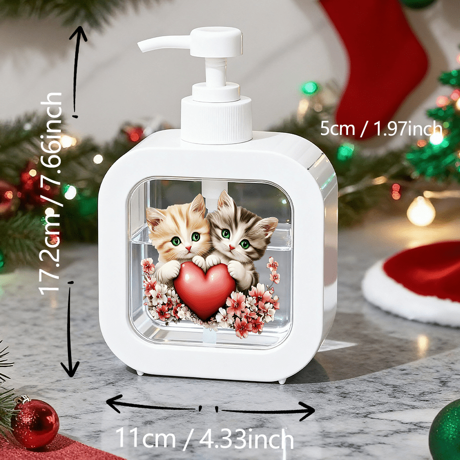 Image of Bathroom Dispenser With Hand Pump - 2 Adorable Kittens Holding A Red Heart, Surrounded By . Have Watery And Fluffy, Soft Fur, A Warm And Romantic Atmosphere, Suitable For Expressing .