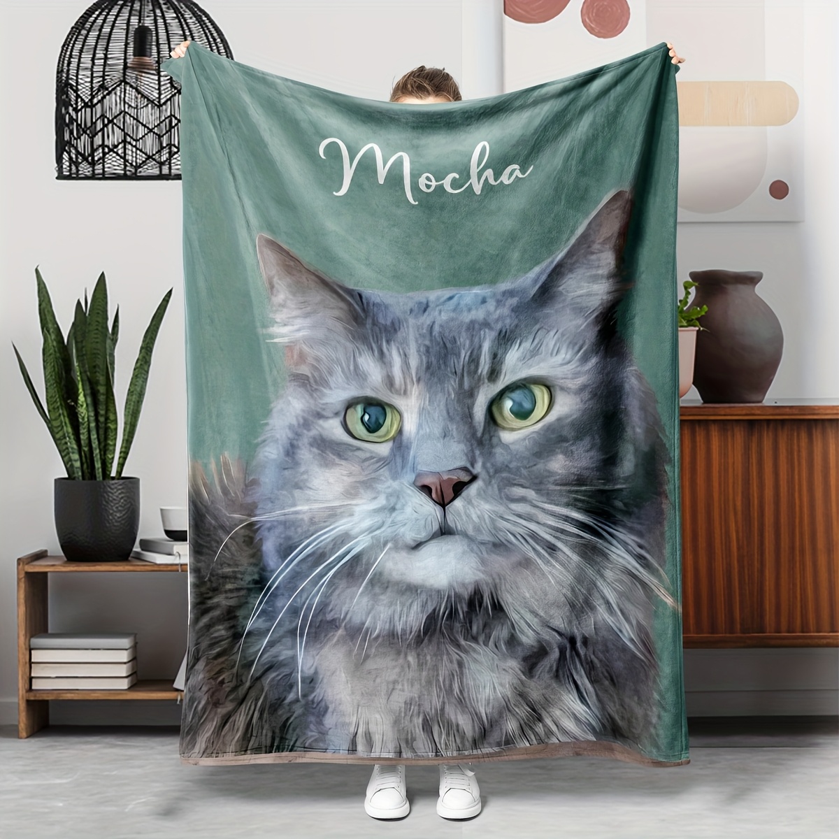 TEMU 1pc [personalized Pet Blanket] Custom Flannel Blanket With Pet Photo And Name - Soft, Machine Washable, Cozy Blanket Featuring Printed And Text,