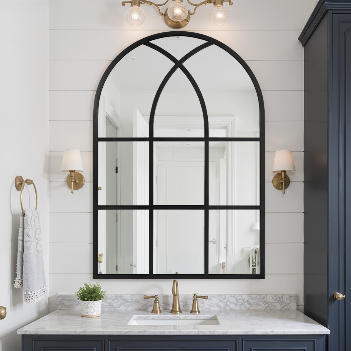 Modern Arched Window-shaped Bathroom Makeup Mirror, Black Aluminum Frame Hd Vanity Mirror, Decorative /hanging Dressing Mirror