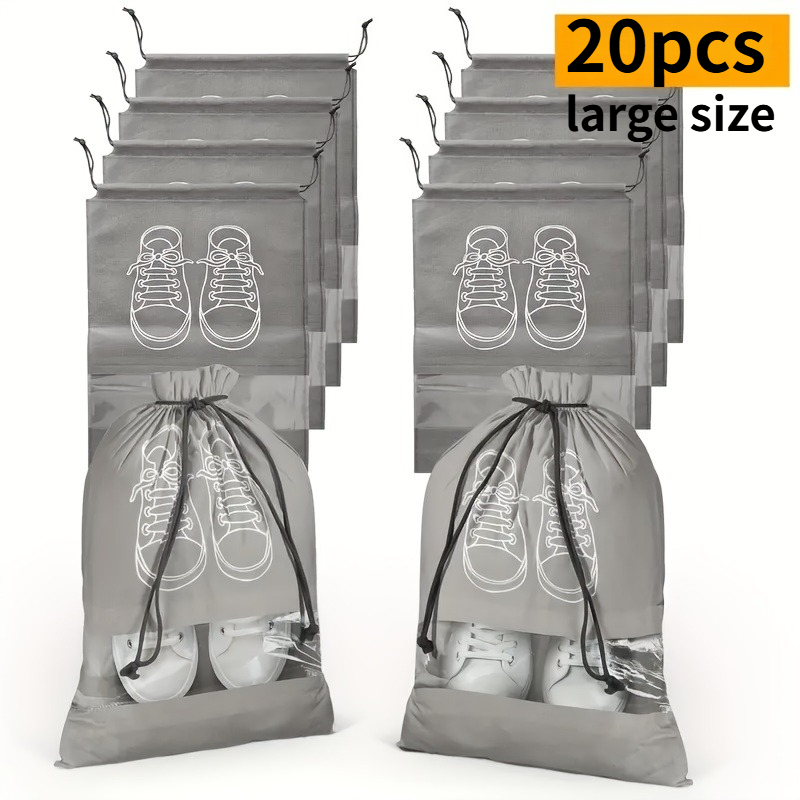 TEMU Lot de 20 sacs de rangement pour chaussures, organisateur de chaussures de voyage en non-tissé avec fermeture à cordon de serrage, fenêtre