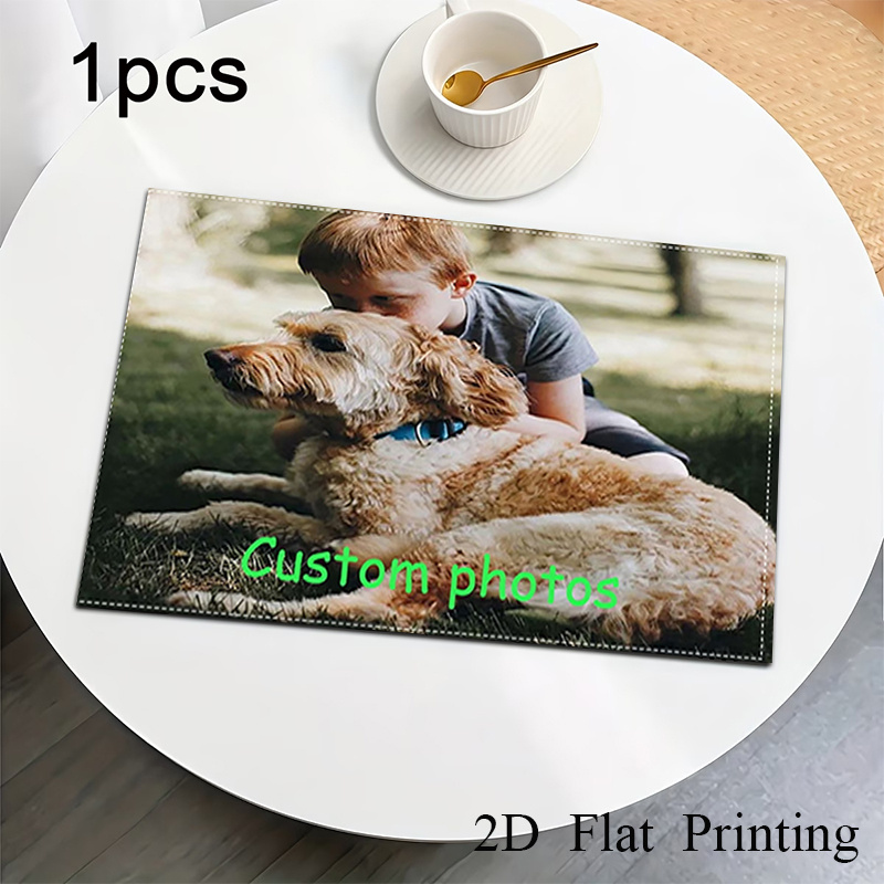 TEMU (Gepersonaliseerd) 1/2/4/6 stuks Gepersonaliseerde 2D Platte Placemats, met Gepersonaliseerde Hondenfoto's, Afmeting 12x1 Inch, Perfect voor het