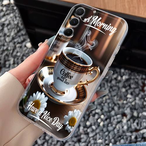 imagen del artículo para móvil: diseño de taza de cerámica, con dorado. compatible con for galaxy a02, a03s, a04, a05s, a06, a13, a14, a15, a16 5g, a21s, a22, a23, a24, a25, a32, a34, a35, a50, a52, a53, a54, a55, a73, s21 ultra, s22 plus, s23+, s24 fe, s25 edge. transparente
