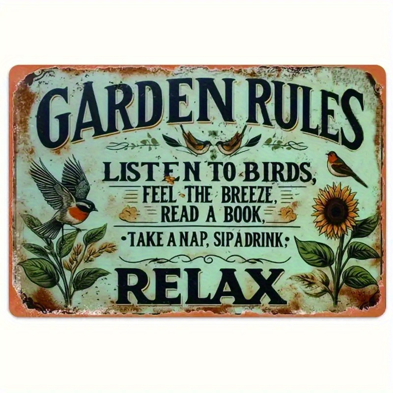 TEMU 2d Flat, [2d Flat] 2d Flat Printed, 1pc Vintage Garden Rules Wooden Wall Sign - Rustic Wooden Decorative Plaque With Inspirational Quote,