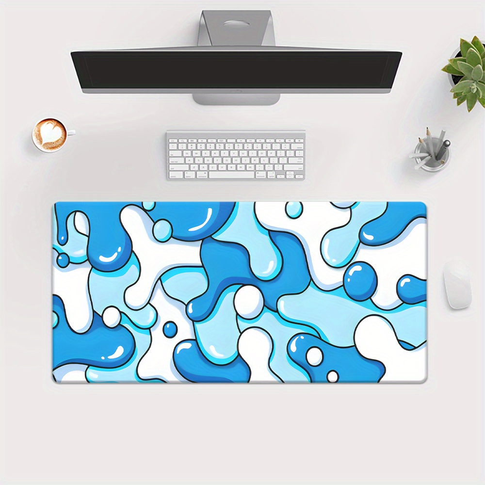 TEMU 1pc Tapis de bureau en caoutchouc à fluides bleu-blanc, tapis de souris XXL multifonctionnel, tapis de souris de jeu pour , tapis de bureau pour