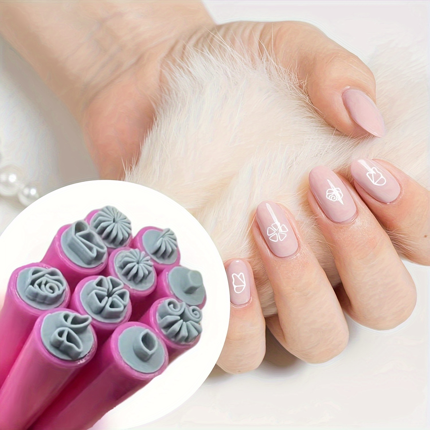 FRCOLOR Doppelkopf-Nagelstempel Set – 2 Stück, Gelee-Stempel Für Nageldesign, Weiß