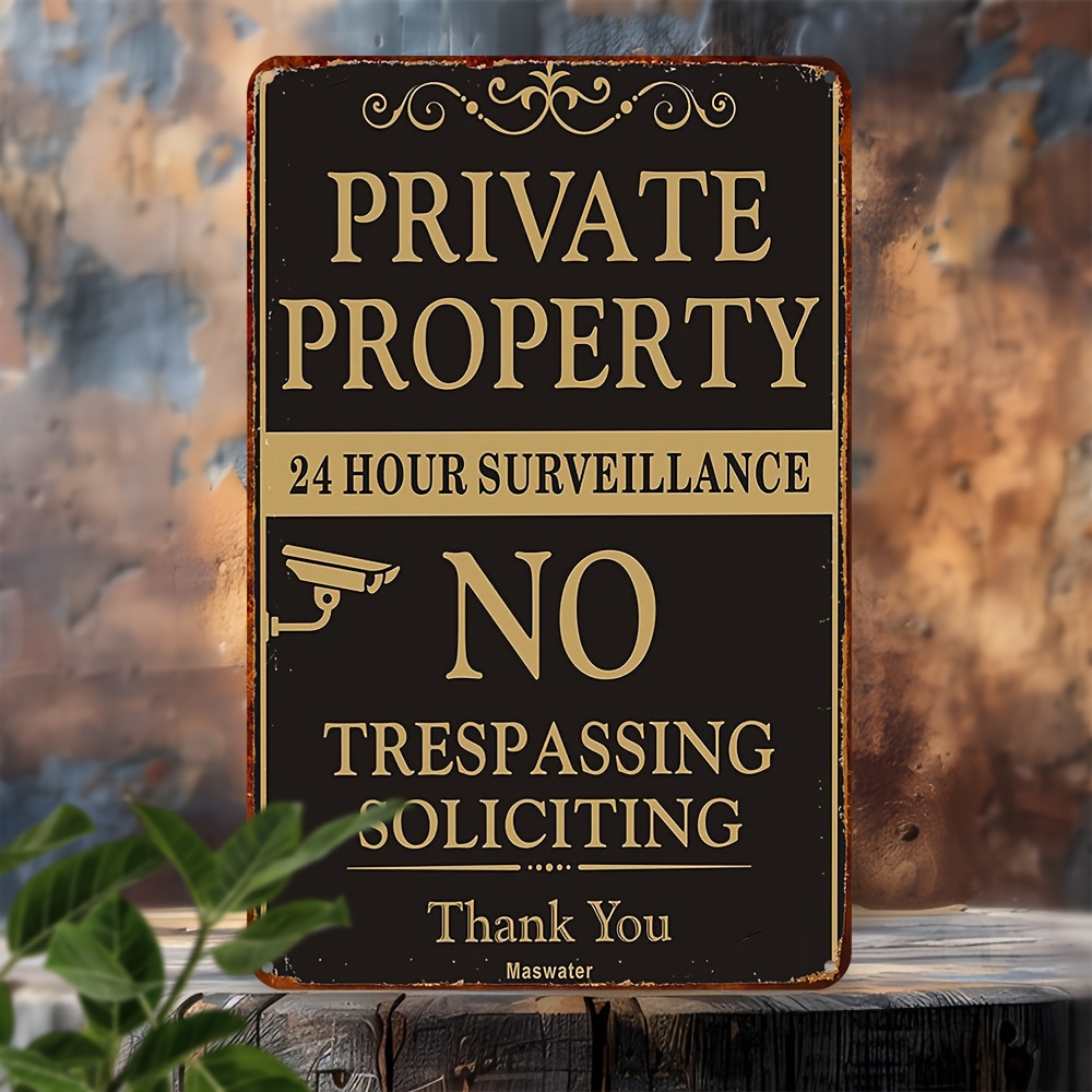 TEMU 2d Flat, 1pc -duty No Trespassing Sign - Private Property Warning Plate, 24-hour Surveillance System Deterrent, Suitable For Home, Commercial
