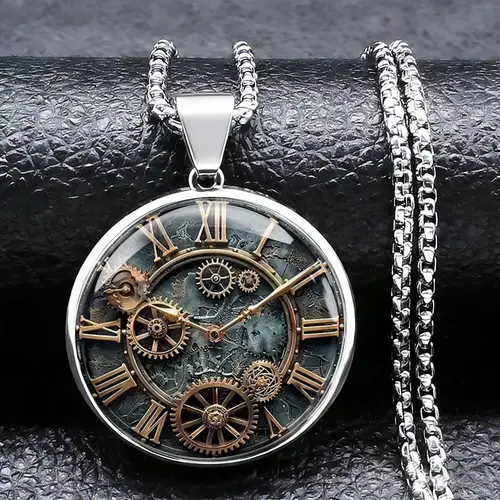 Rusty Clock Texture clock necklace sold on Temu United States