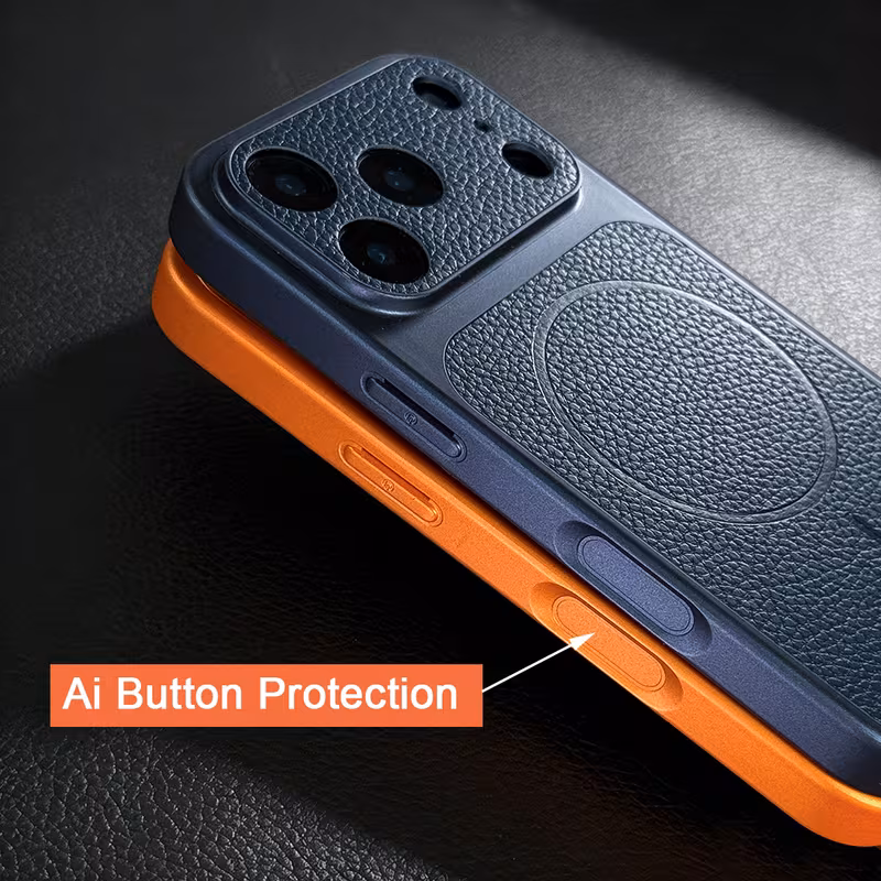 phone luxury instantly upgrade to 17 series orange artificial leather feel texture wireless charging phone case compatible with for iphone 17 16 15 14 13 pro air 17 magnetic shockproof soft border cover Product details 4