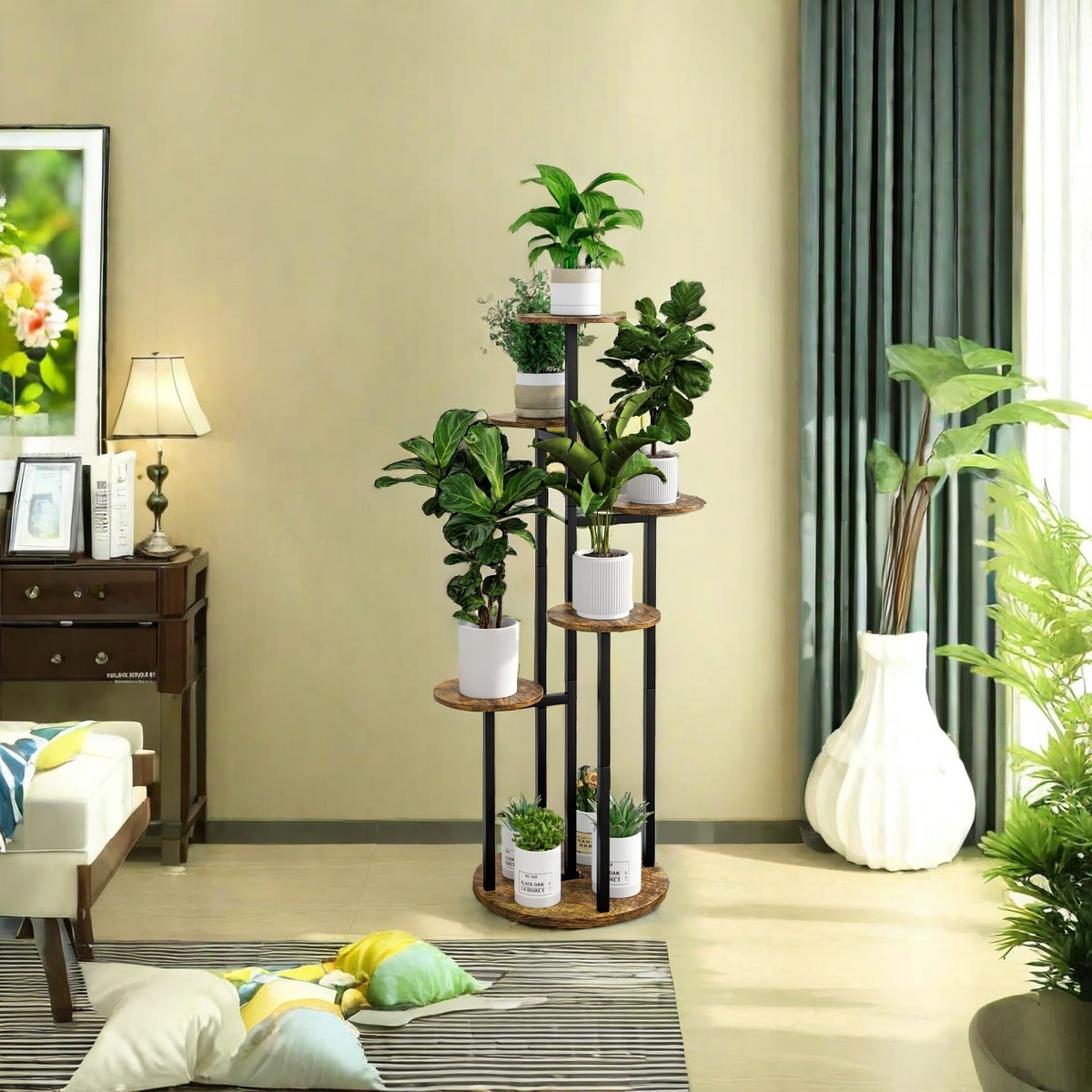 Indoor Plant Stand with 6 Tiers, Suitable for Various Plants, Corner Flower Display for The Living Room, Featuring a Multi-Layer Vintage Design