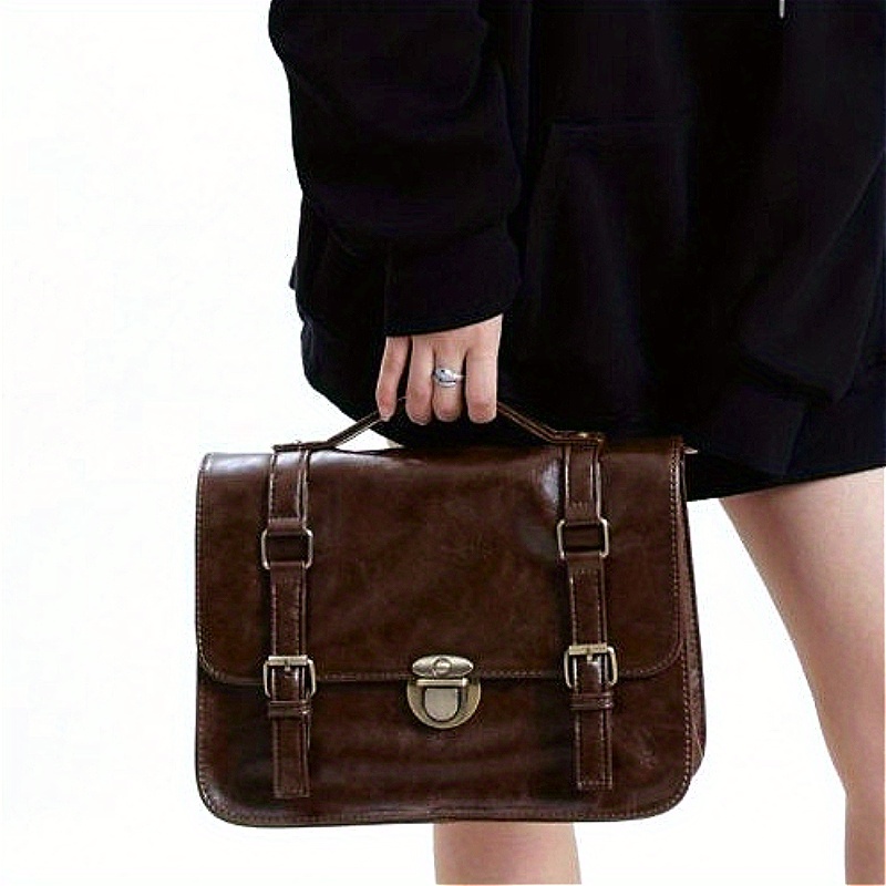 Bolso mensajero académico retro convertible para mujer - Cuero sintético PU, correa ajustable, café y negro, 3 en 1 (bolso de mano/mensajero/mochila) para estudiantes y viajeros, bolso versátil, diseño clásico, cierre seguro con solapa