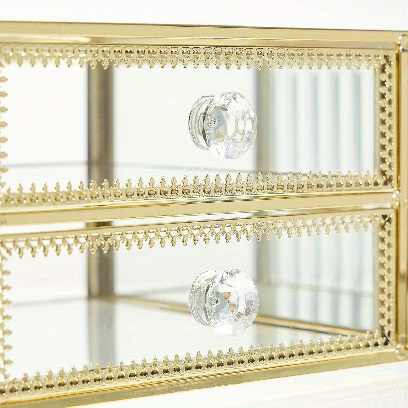 360 degree rotating makeup organizer with golden accents 3 drawer vanity storage no assembly needed elegant cosmetic organizer with   drawers for professional or home use perfect gift   enthusiasts   polished   organized lifestyle Product details 4