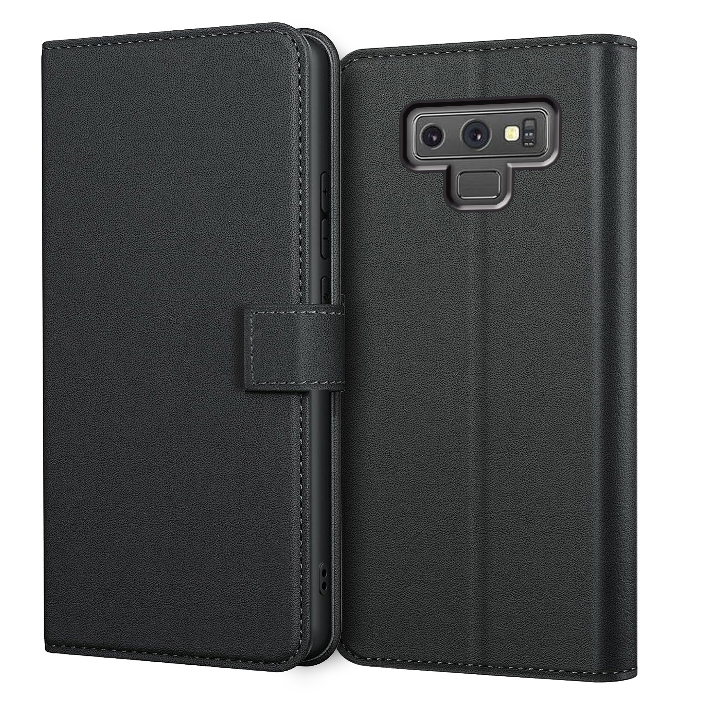 TEMU Phone Case - Protective Phone Case Cover For For Galaxy Note 9 With A Kickstand, Featuring A Black Faux Leather Wallet Design And Card Slot