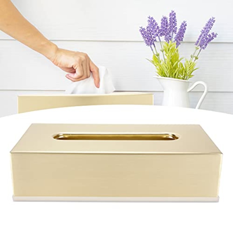 golden stainless steel tissue box - decorative metal tissue holder & dispenser with modern rectangular design, rounded corners &  , durable elegant napkin dispenser for bathroom, bedroom, living room - ideal gift for home decor (compatible with standard tissues), white tissue boxes for bathroom, bathroom tissues box decoration, desktop tissue box, towel tissue holder bathroom Product details 5