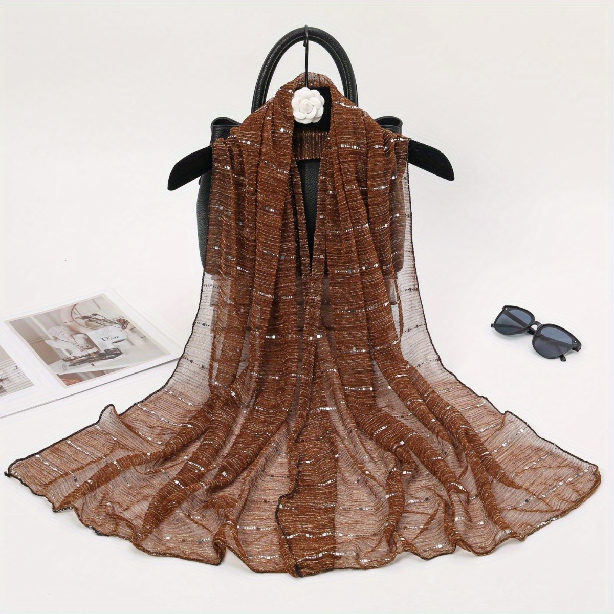 TEMU 1 sciarpa da donna a catena con paillettes ad elasticit� per e , sciarpa lunga Wick, sciarpa , sciarpa a scivolo