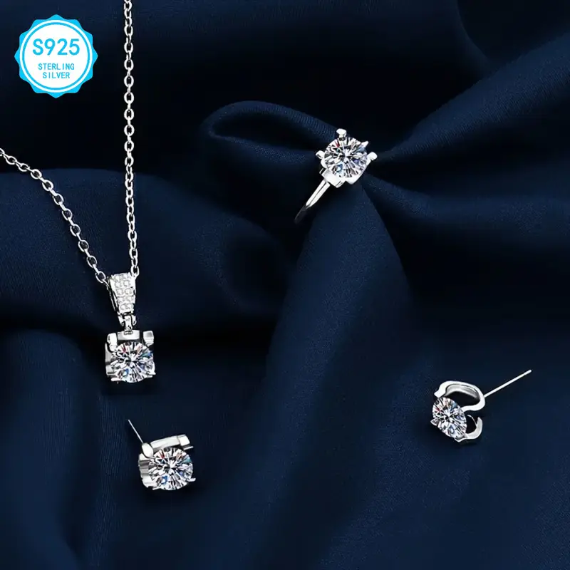 925 sterling silver moissanite jewelry set easter gifts for women luxury necklace earrings ring set hypoallergenic nickel wedding jewelry elegant gifts for mom wife her Product details 4