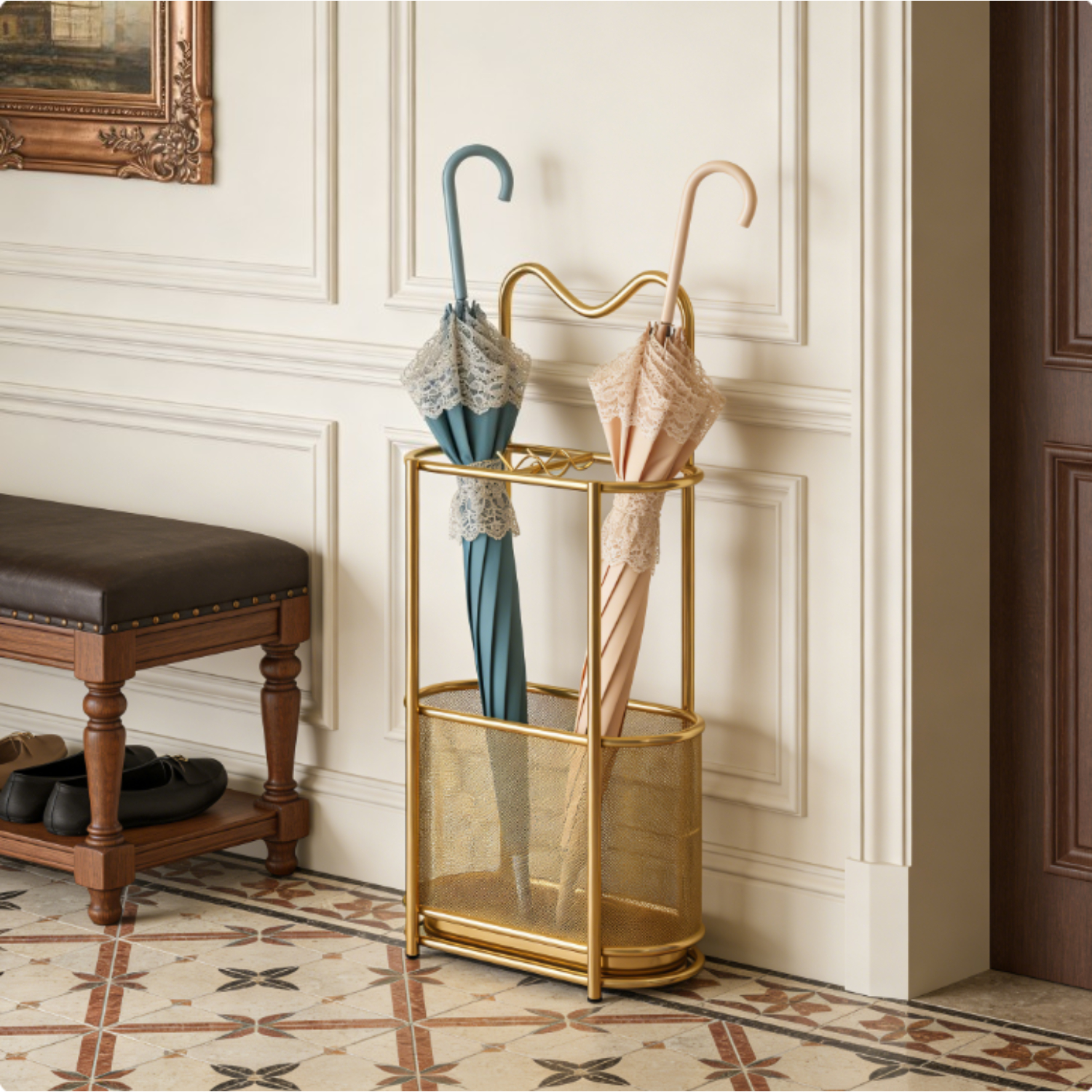 Image of 1pc Large Capacity Umbrella Stand Suitable For - Stainless Floor-standing Umbrella Holder With Dry/wet , Space- Entryway Organizer, Hygienic Rain Umbrella Storage For Doors, Lobbies, Hotels (no )