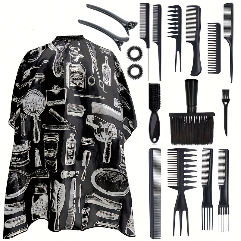 TEMU 18pcs Of Professional Hair Cutting Tool Set, High-end Hair Clippers With Neck Brushes And Combs, Hair Clips, Hair Cords, Home Hairdressing, Hair