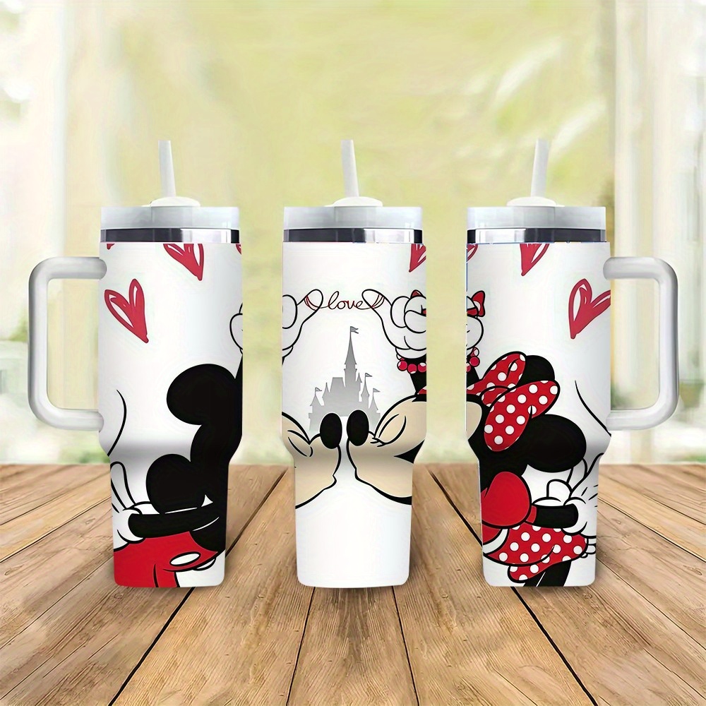 

1pc, 40oz Valentine's Day Easter With Lid And Straw Disney Mouse Portable Car Cups, Stainless Steel Insulated , Large-capacity Travel Water Bottles, Hot And Cups