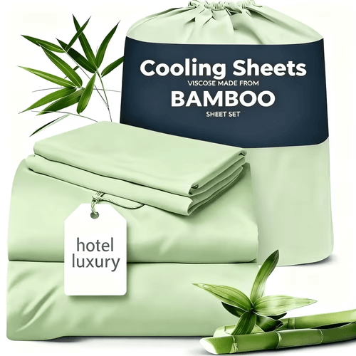 item picture 4pcs cooling bamboo fiber sheet set 16 inch extra deep pocket sheets cooling bedding ideal for hot sleepers wrinkle and shrink resistant twin full queen and king sizes