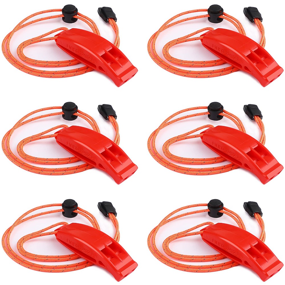 6pcs Safety Survival Whistles with Adjustable Reflective Lanyard