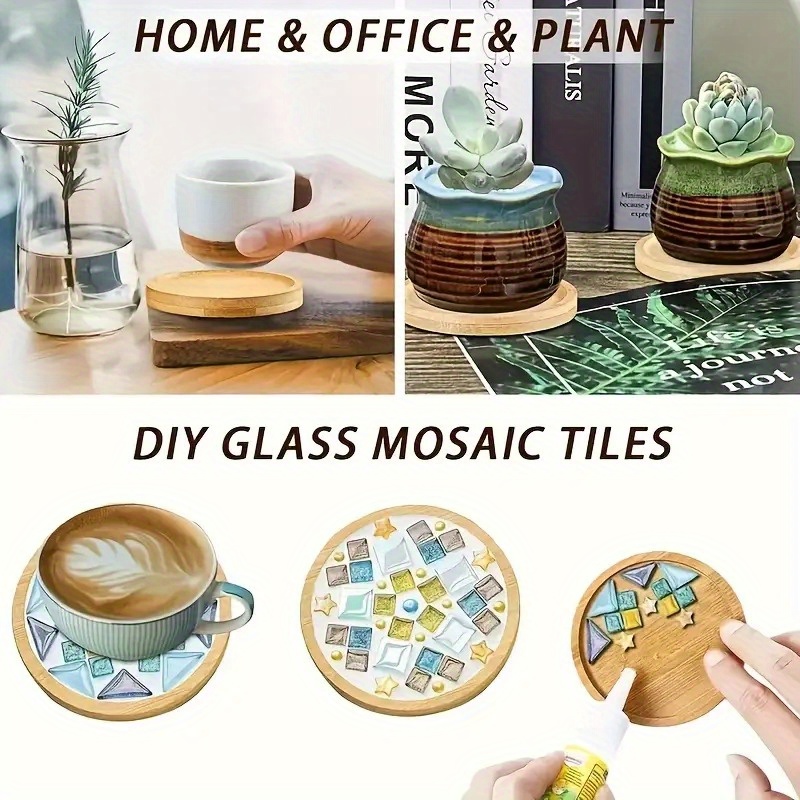 Set Of 16 Mosaic Coasters With Blank Bases, Circular Pads For Drinks, Wooden Protectors For Beverages Suitable For Coffee And Dining Tables, Perfect For Crafts, And A Great Gift - In Brown