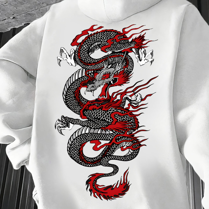 

Men's Dragon Print Hoodie - Casual & Pullover With Kangaroo Pocket, Long Sleeve, Fall/winter