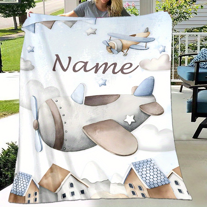 Reversible Airplane-Themed Personalized Blanket, Soft & Machine Washable