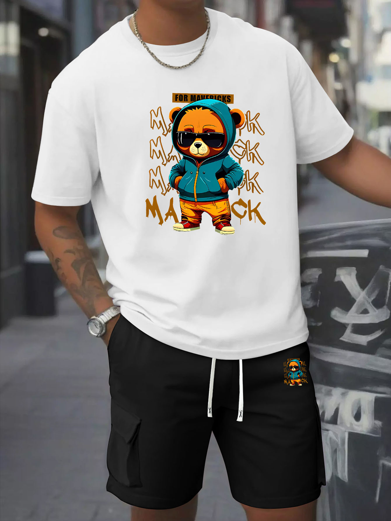 Men's Two-Piece Set with Loose Cotton T-Shirt and Work Pants