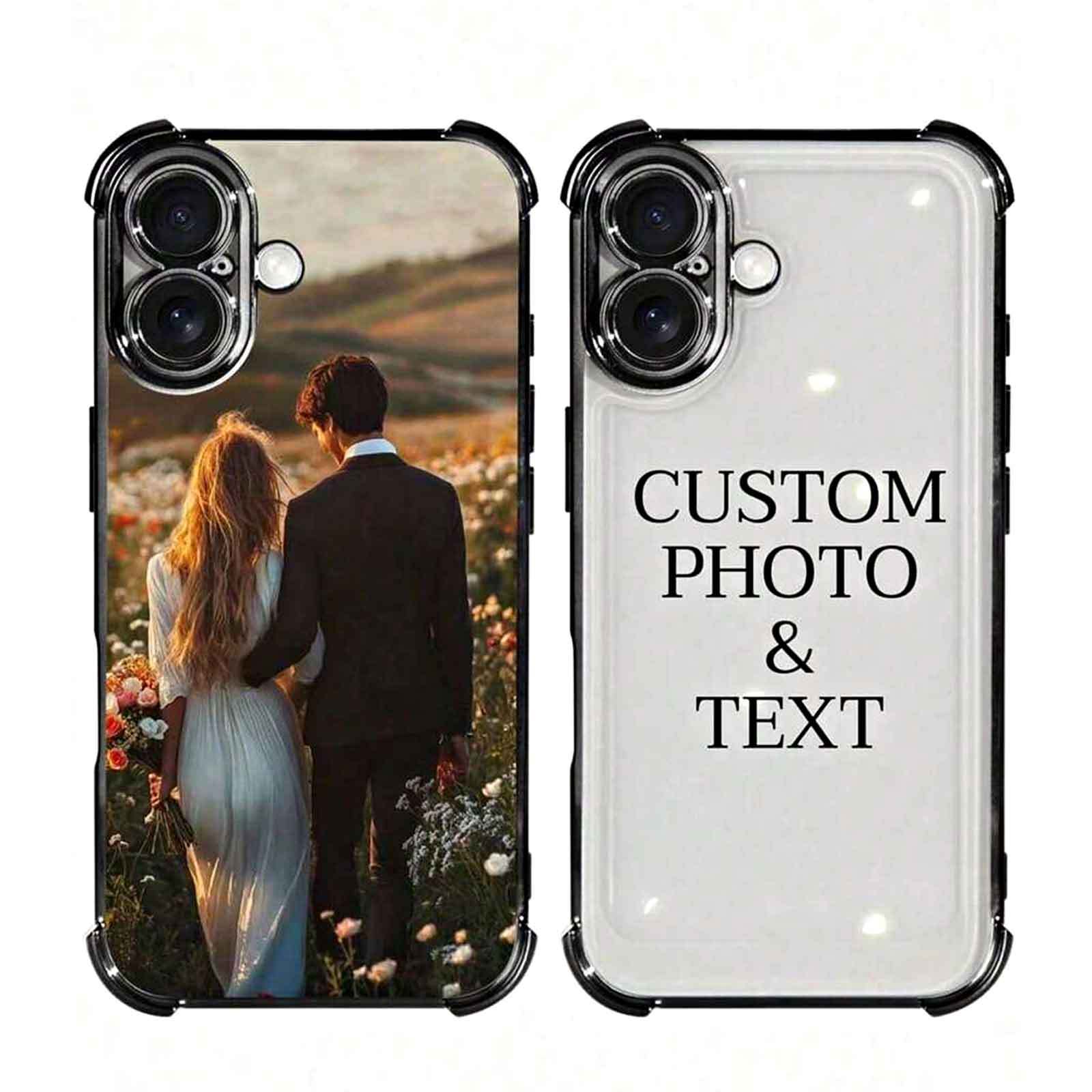 TEMU Phone Case - Personalized Diy Photo Couple Custom Edge Transparent Phone Case, Suitable For Iphone 17 Pro