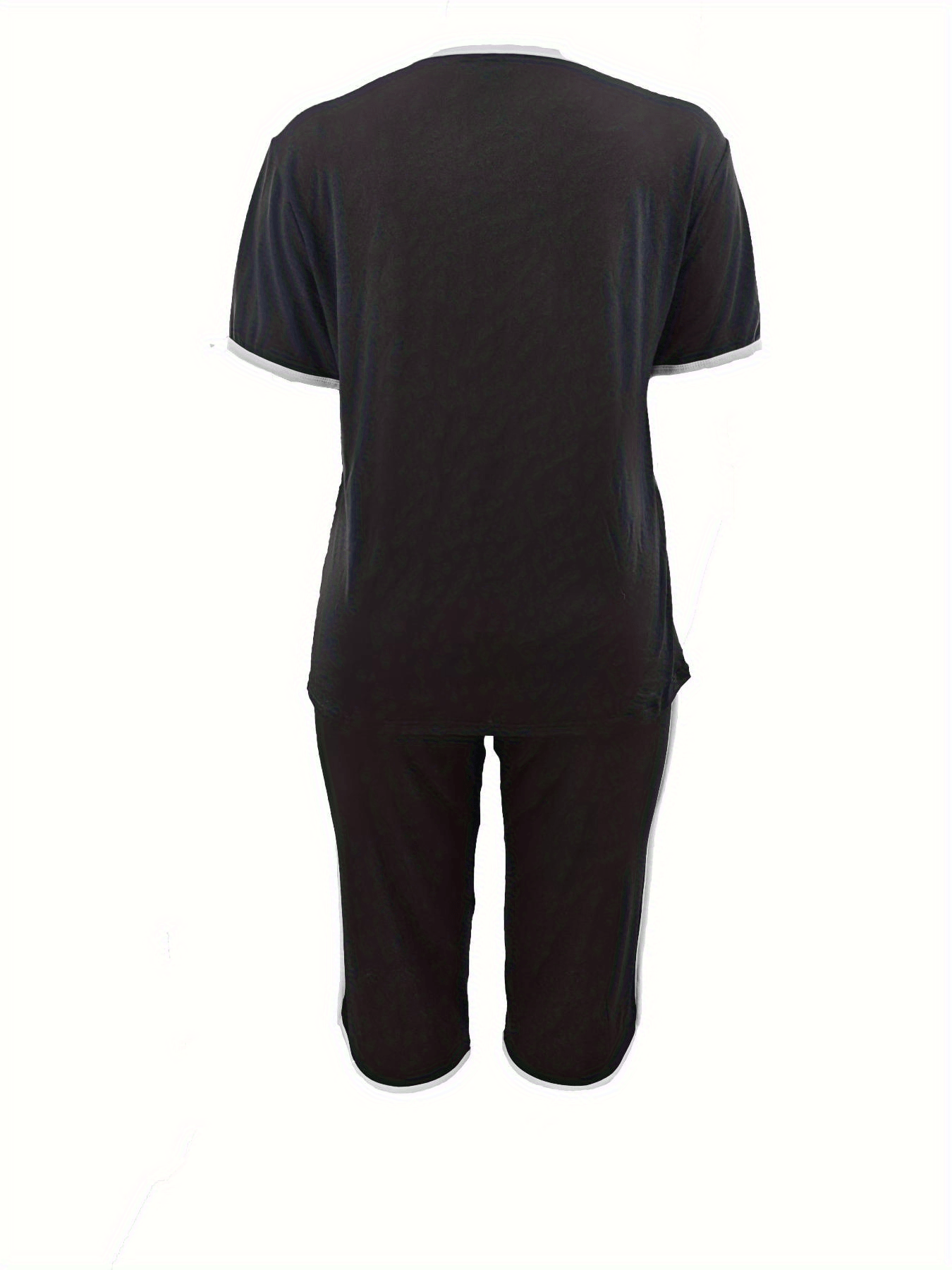 Ensemble Détente Grande Taille — Imprimé Cœur Grande Taille - Grande Taille - 1 Ensemble Printemps Été Mode Grande Taille Tenue Femme Manches Courtes Col Rond Imprimé Cœur Ruché Pantalon Capri Ample avec Poches Vêtement Décontracté Streetwear