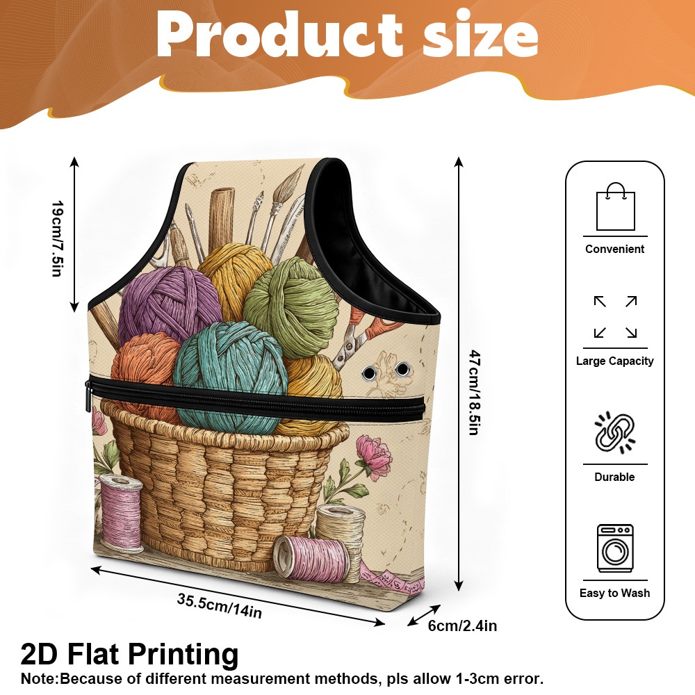 TEMU 2d Flat,1pc Crochet Hook Storage Yarn Storage Bag Organizer,portable Large Capacity Yarn Tote,mother's Day Yarn Basket Crafg Printed Design,yarn