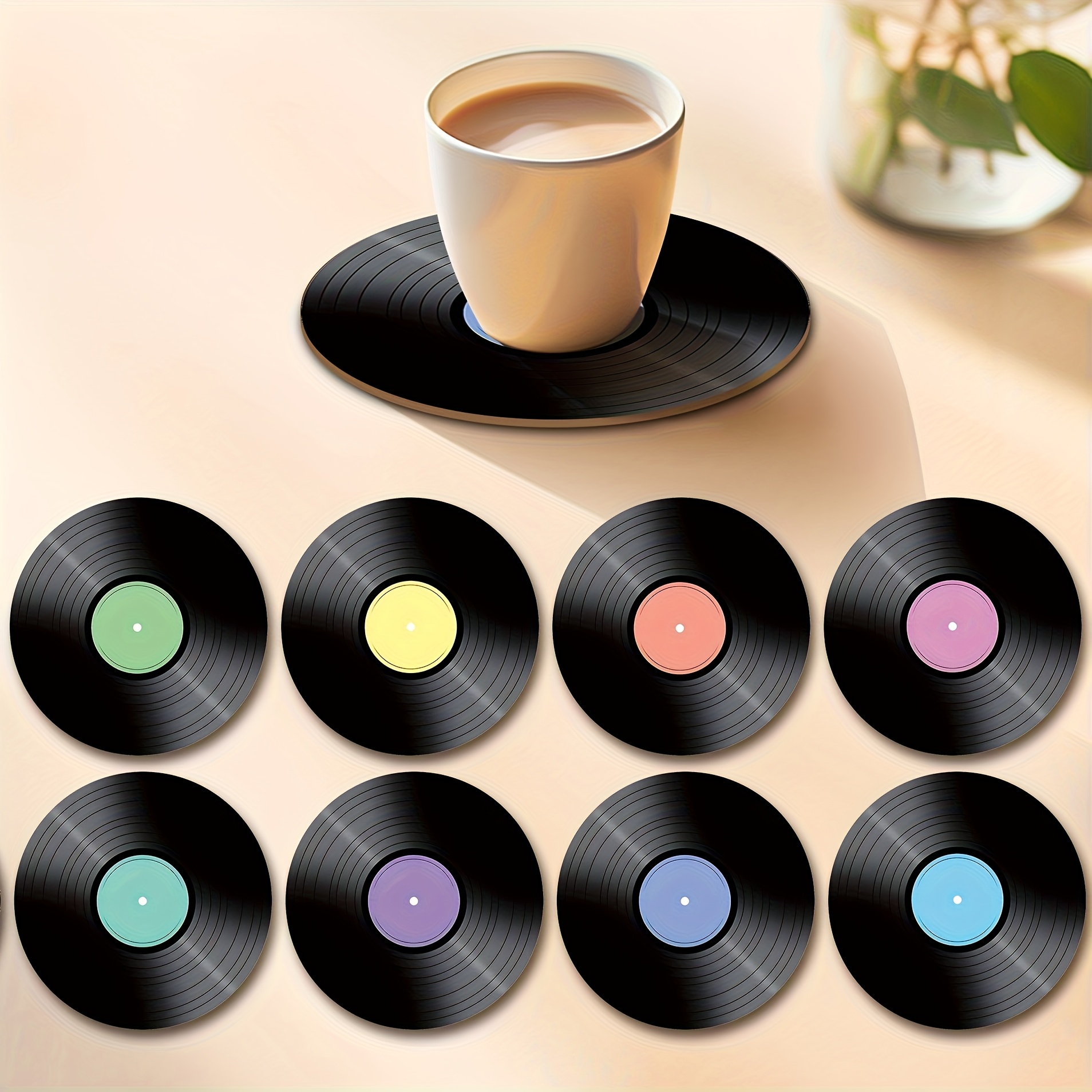 TEMU 8 sous-verres en bois " Series" , adaptés aux boissons, tasses à thé et à café, avec un design de scène colorée et dynamique, parfaits pour la