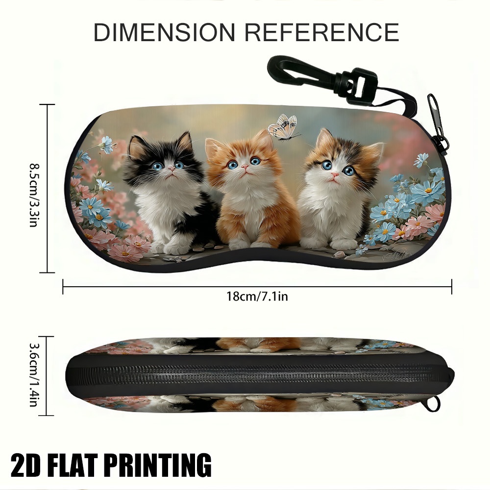 TEMU (2d Flat) 1pc Spring Kittens Flowers And Eyeglass Case, Lightweight And Trendy, Perfect Gift For Holidays And Birthdays