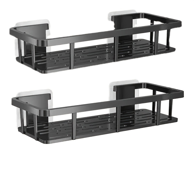 2pcs Black Wall-mounted Storage Racks, Heavy-duty Plastic No-drill Storage Shelves, Bathroom And Racks, Shelves