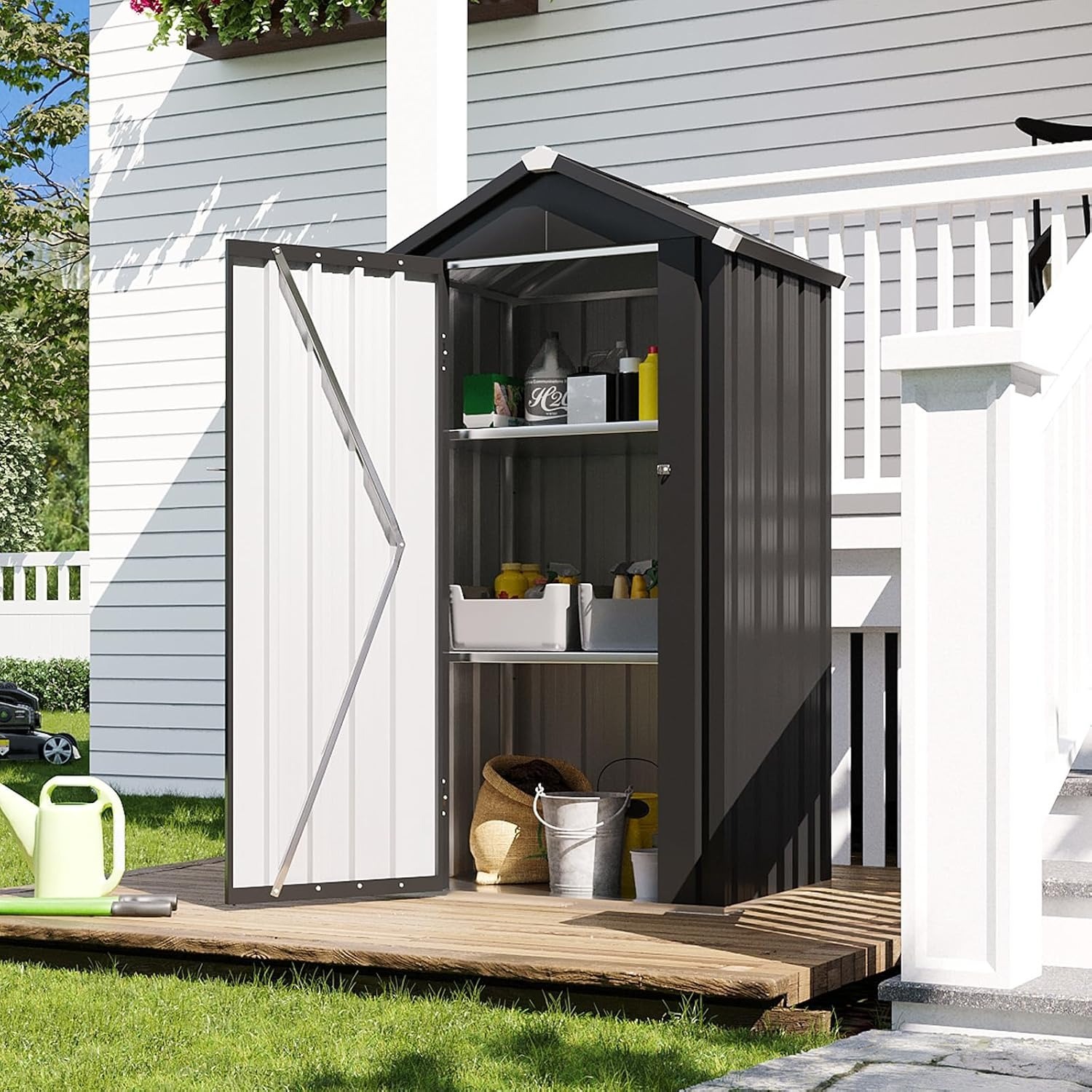 Image of 3x2ft Metal Garden Shed With 2 Shelves And Floor, Utility Cabinet