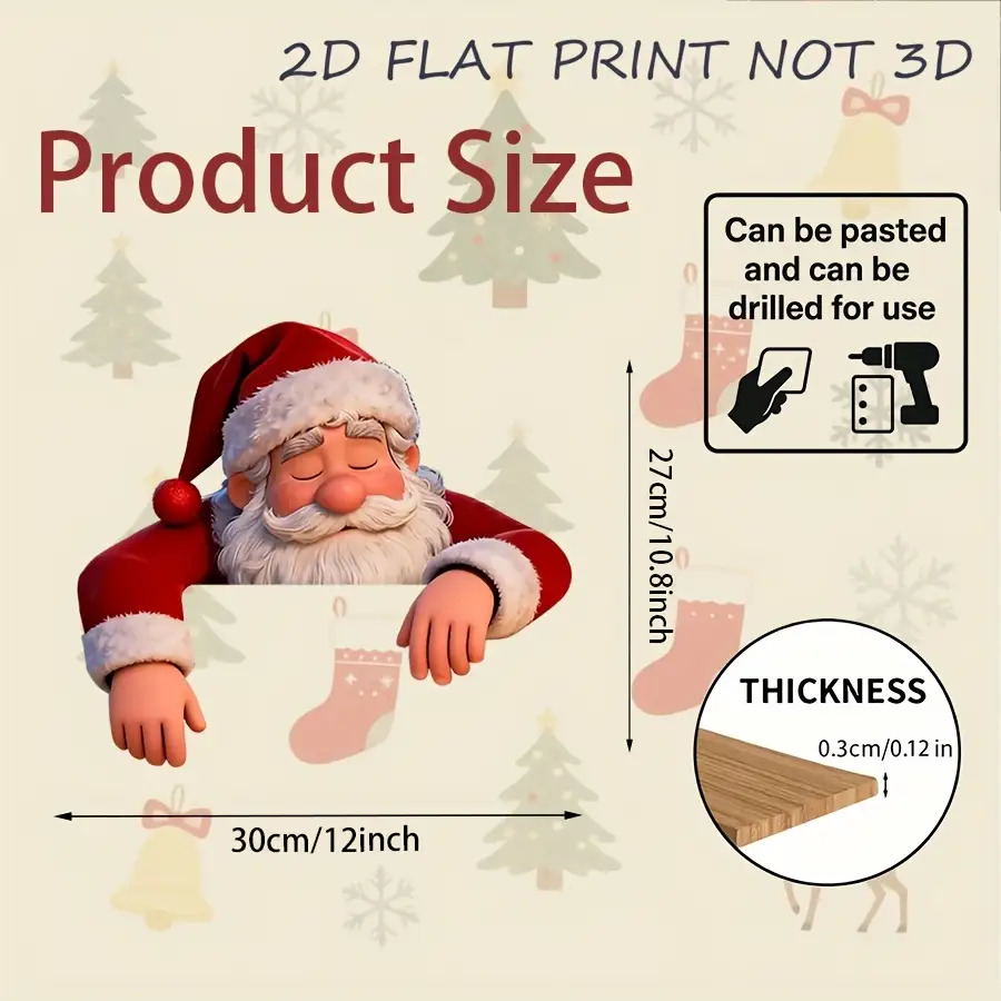 TEMU 2d Flat - 【2d Flat】 2d Flat - [2d Flat] 2d Flat, 1pc Santa Claus Looking At Fence Christmas Garden Decoration - Artificial Wood Outdoor Sign,