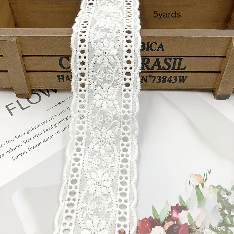 TEMU Of Exquisite Floral Lace Trim Featuring Edges, Measuring 4.5 Cm (1.77 In) Wide In A White And Beige Color Scheme. Ideal For Projects Including