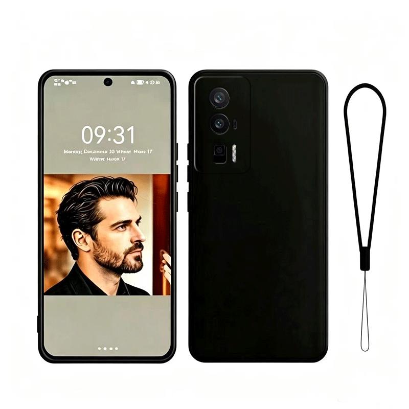 TEMU Phone Case: Phone Case For Xiaomi Poco F5 Pro, Full Camera Lens Protection, Shockproof Soft Tpu Cover With Wrist Strap, Matte Black Finish