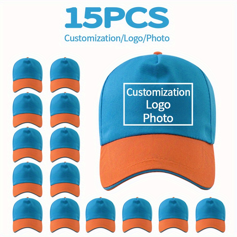 15pcs Customizable Baseball Caps, Lightweight Adjustable Sun Hats